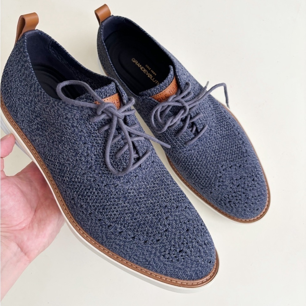 Cole Haan Navy Knit Oxfords with Tan Accents
